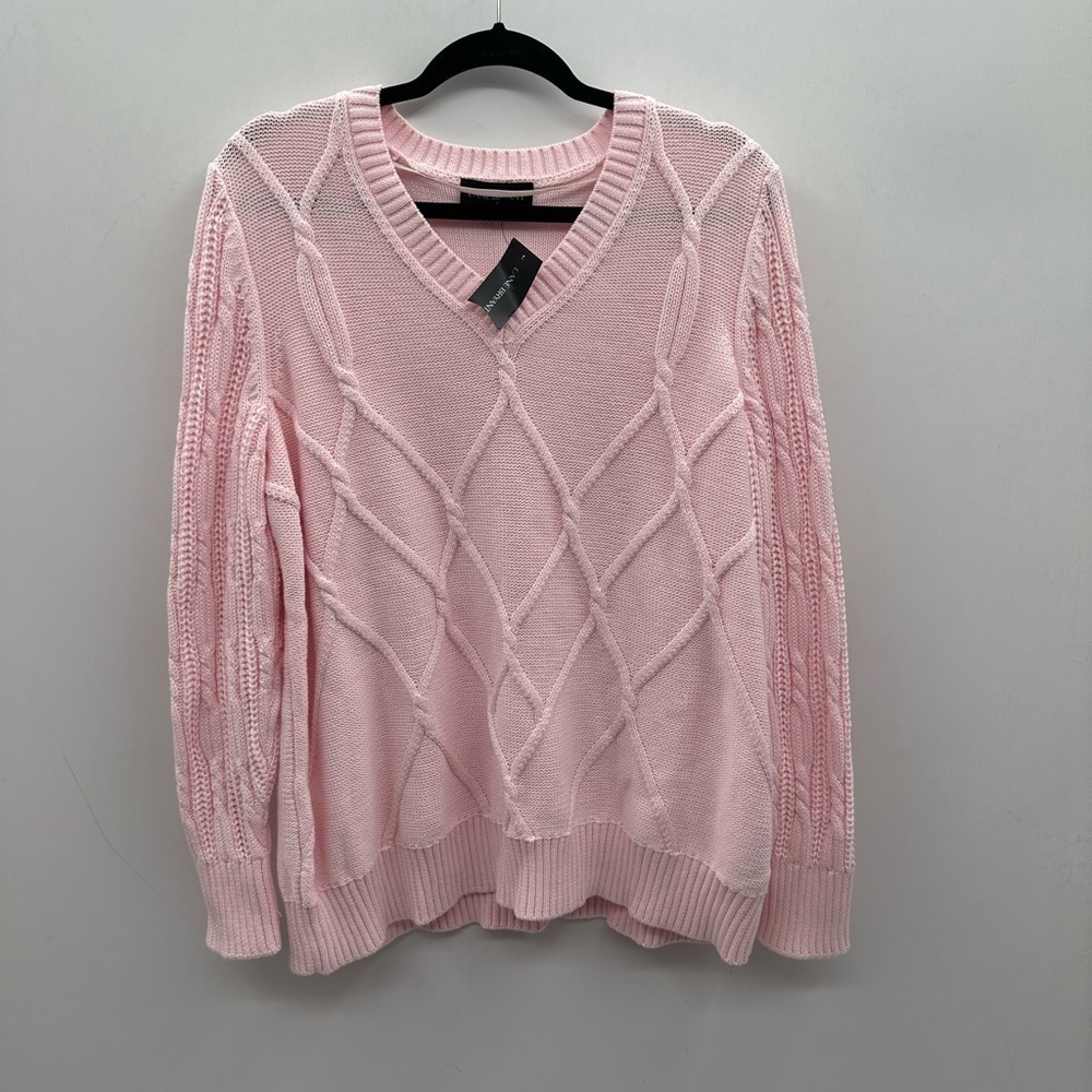 NWT 18/20 LANE BRYANT cable knit pink V neck cotton classic plus size sweater